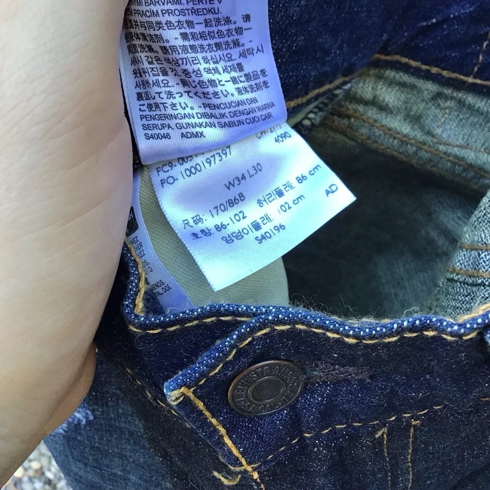 Levi's 514 Custom Distressed Jeans Mens 34 (36x28) Dark Wash Ripped Straight Leg